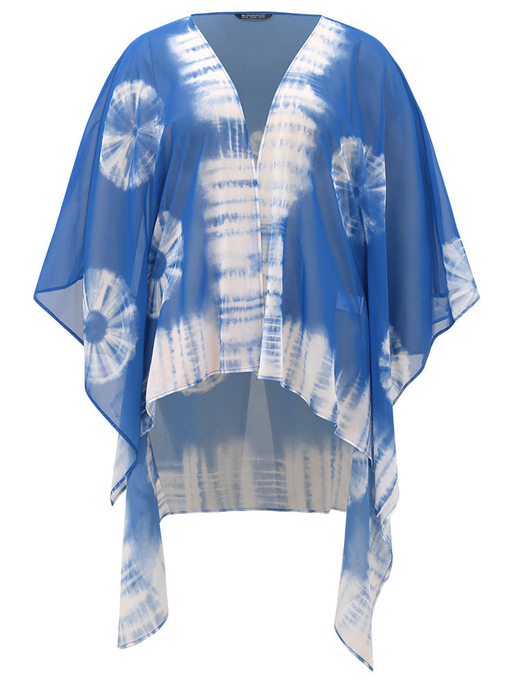 UltraCool Tie Dye Asymmetrical Hem Open Front Kimono