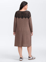 Heather Lace Ribbed Pockets Midi Dress