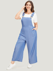 Solid Patched Pocket Gathered Overall Jumpsuit