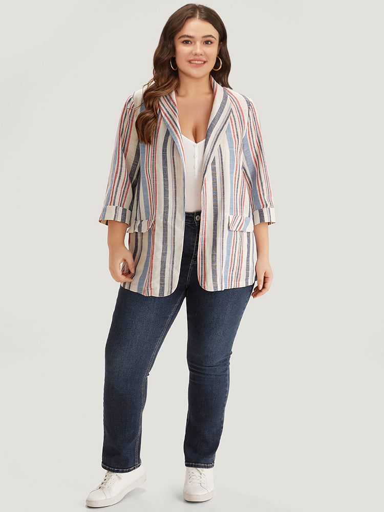 Striped Lapel Collar Pocket Open Front Blazer