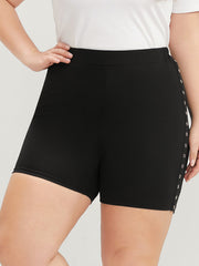 Plain Studded Detail Elastic Waist Shorts