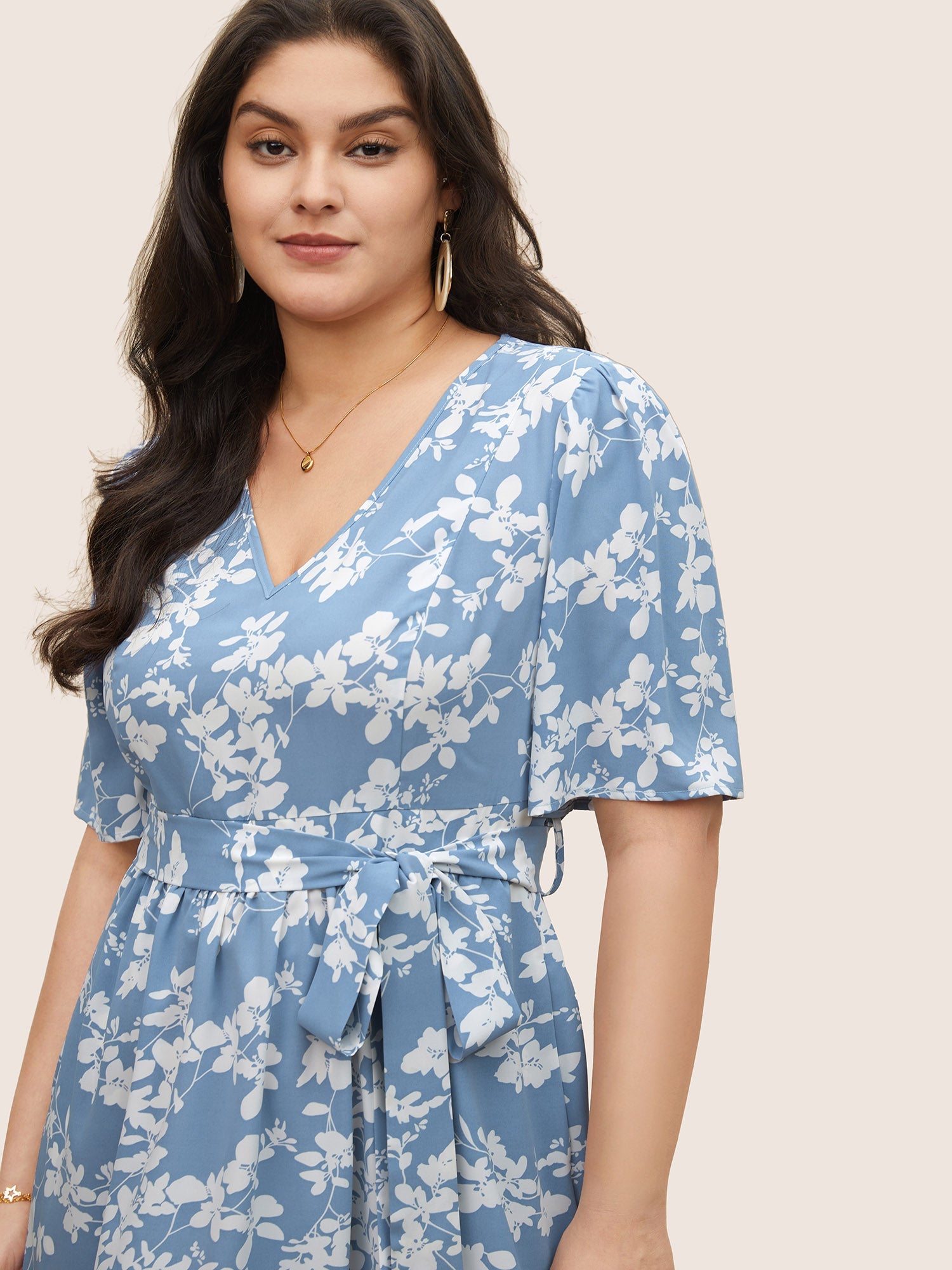 Silhouette Floral Print Patchwork Elastic Waist Dress