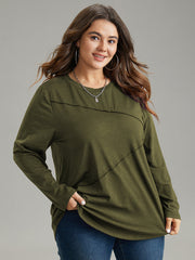 Solid Pleated Round Neck T-shirt