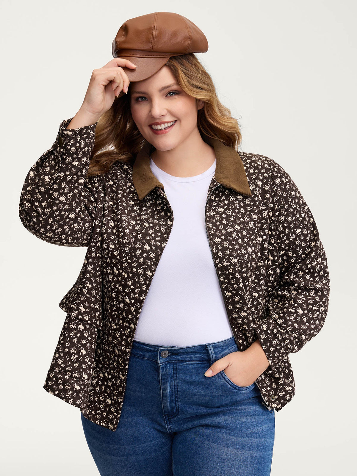 Floral Print Contrast Collar Jacket