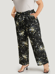 Floral Print Pocket Belted Pants