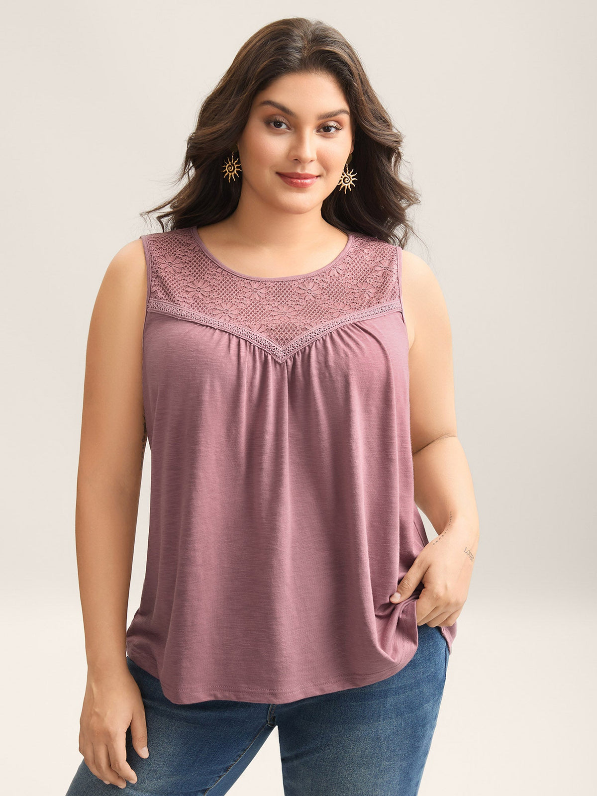 Plain Stretchy Lace Tank Top