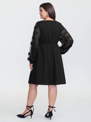 Sheer Sleeve 3D Floral Mesh Midi Dress