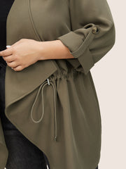 Solid Drawstring Asymmetrical Neck Tab Sleeve Jacket