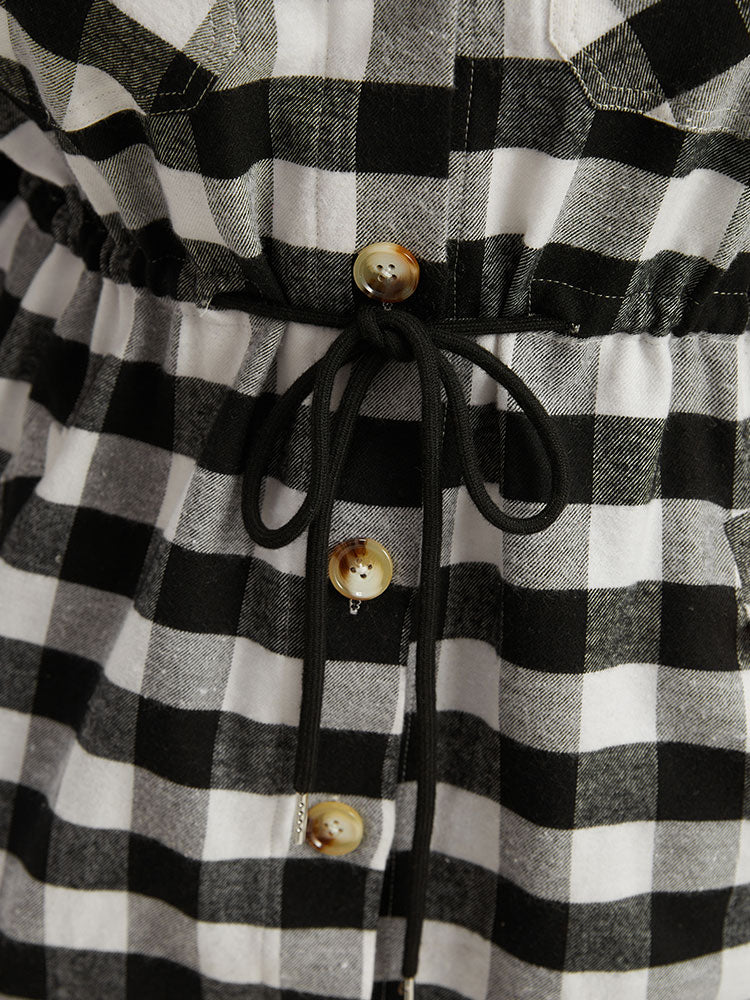 Halloween Plaid Drawstring Pocket Button Through Coat