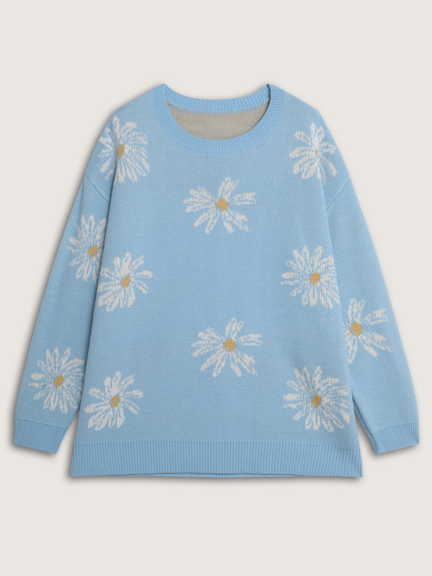 Floral Jacquard Color Contrast Pullover