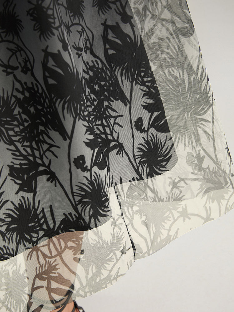 Silhouette Floral Print Ombre Mesh Skirt