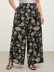 Silhouette Floral Print Wide-Leg Pants