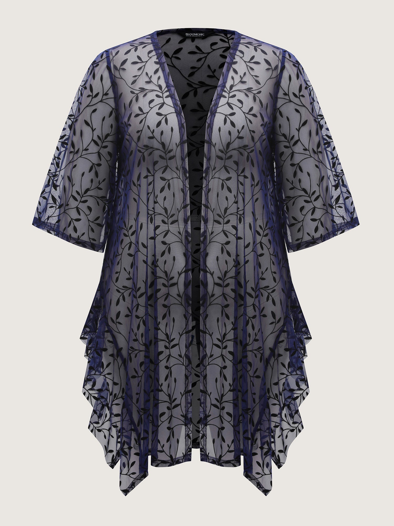 Sheer Jacquard Asymmetrical Hem Kimono