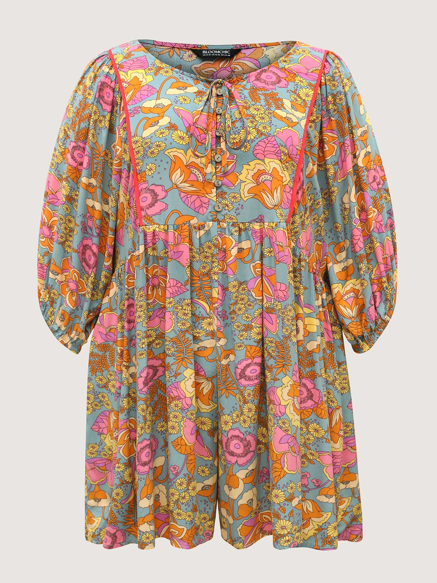 Floral Print Puffy Sleeve Flowy Romper