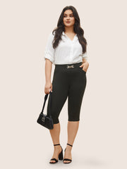 Solid Metal Chain Detail Pocket High Rise Leggings