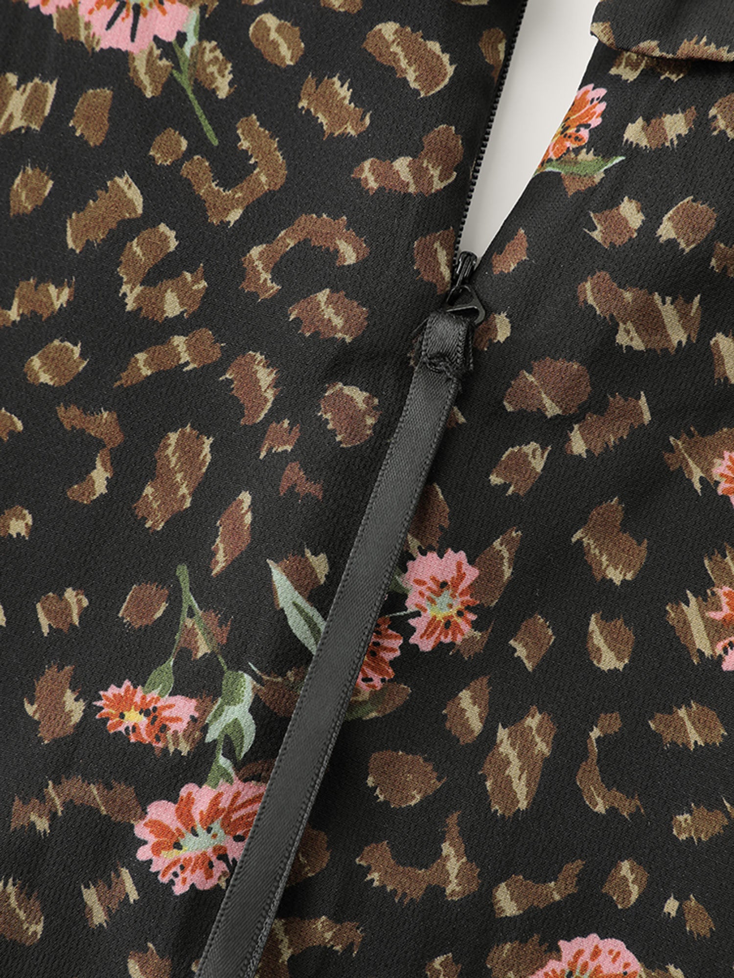 Floral Leopard Print Belted Collar Jumpsuit