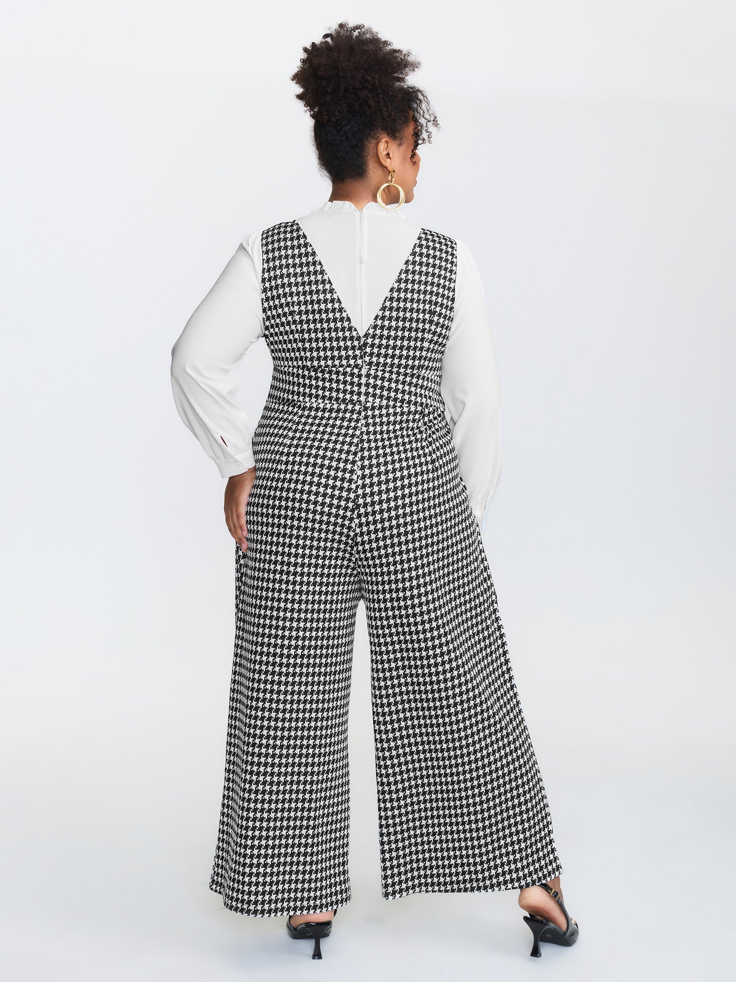 2-In-1 Houndstooth Wide-Leg Jumpsuit