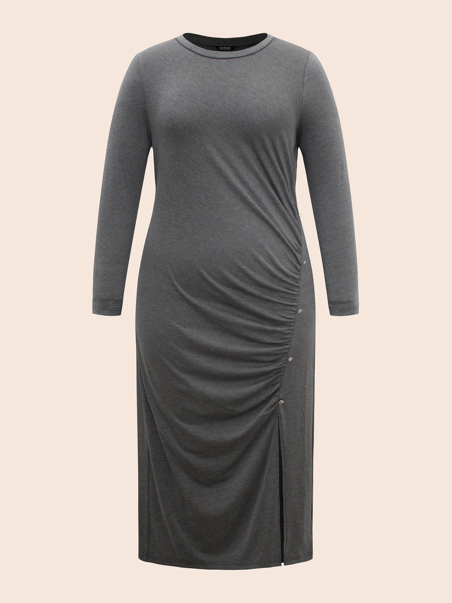 Solid Ruched Split Hem Dress