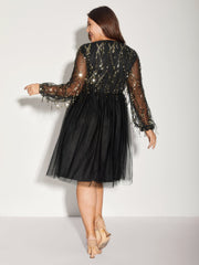 Sequin Mesh Patchwork Tassel Dress