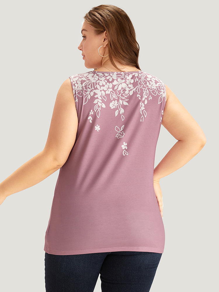 Silhouette Floral Print V Neck Tank Top