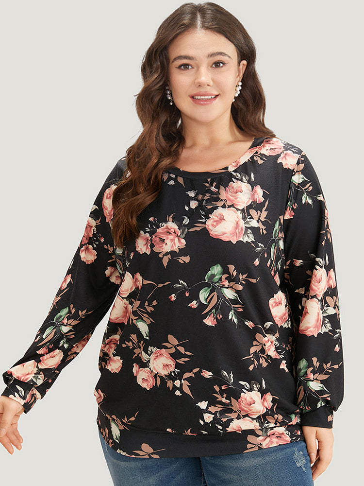 Floral Print Round Neck Sweatshirt