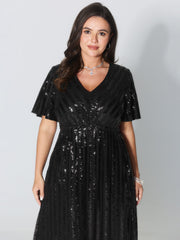 Shimmery Sequin V-Neck Midi Dress