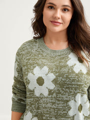 Floral Jacquard Curvy Hem Pullover