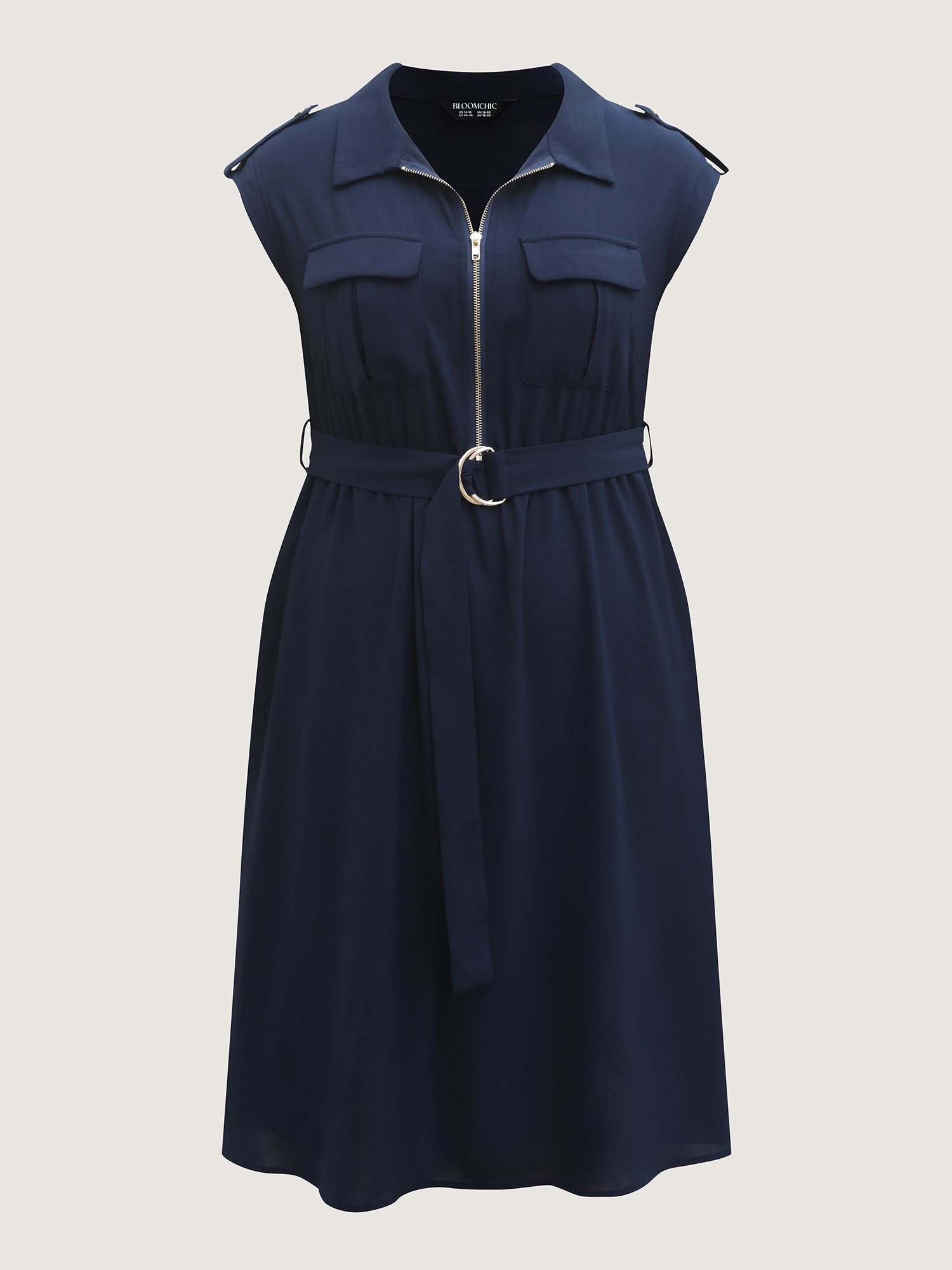 Half Zipper Pockets Belted Midi Dress