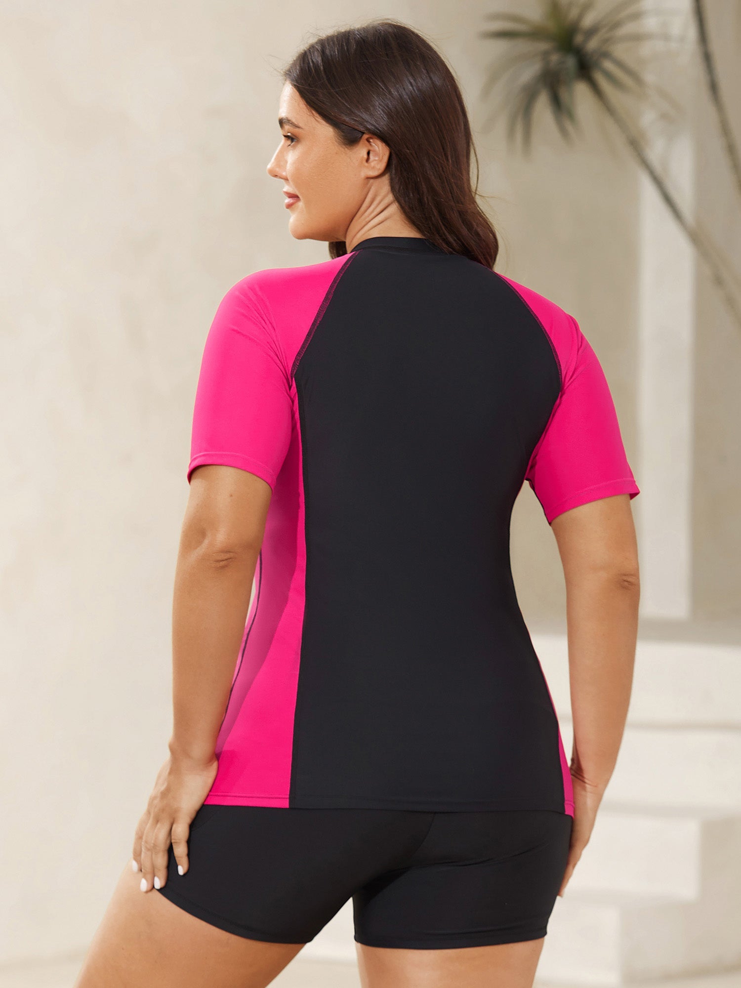 Color Block Zip Sculpted Swim Top