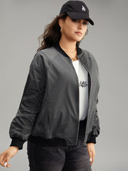 Plain Pocket Patchwork Zipper Bomber Jacket