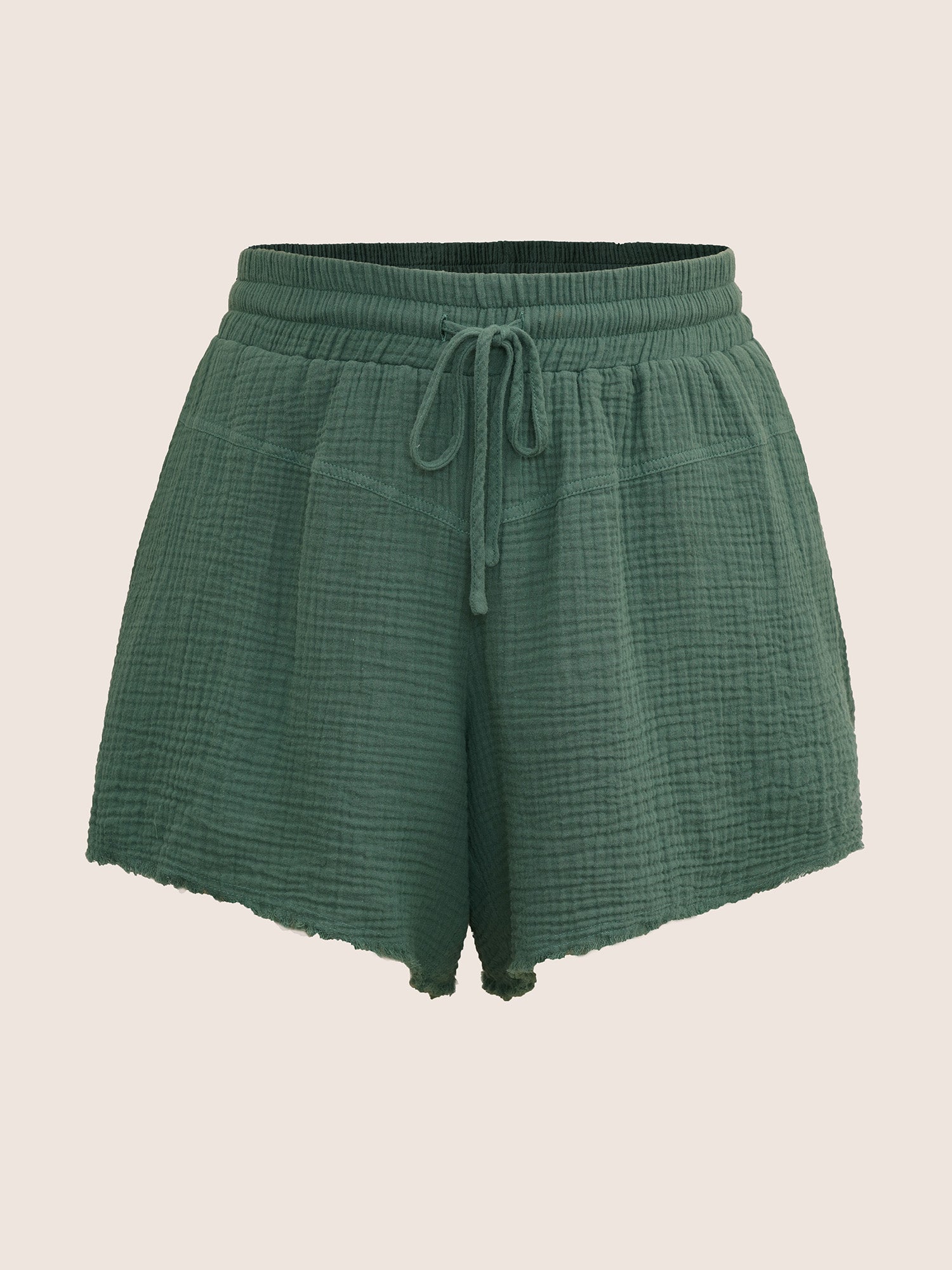 Solid Drawstring Elastic Waist Raw Hem Shorts