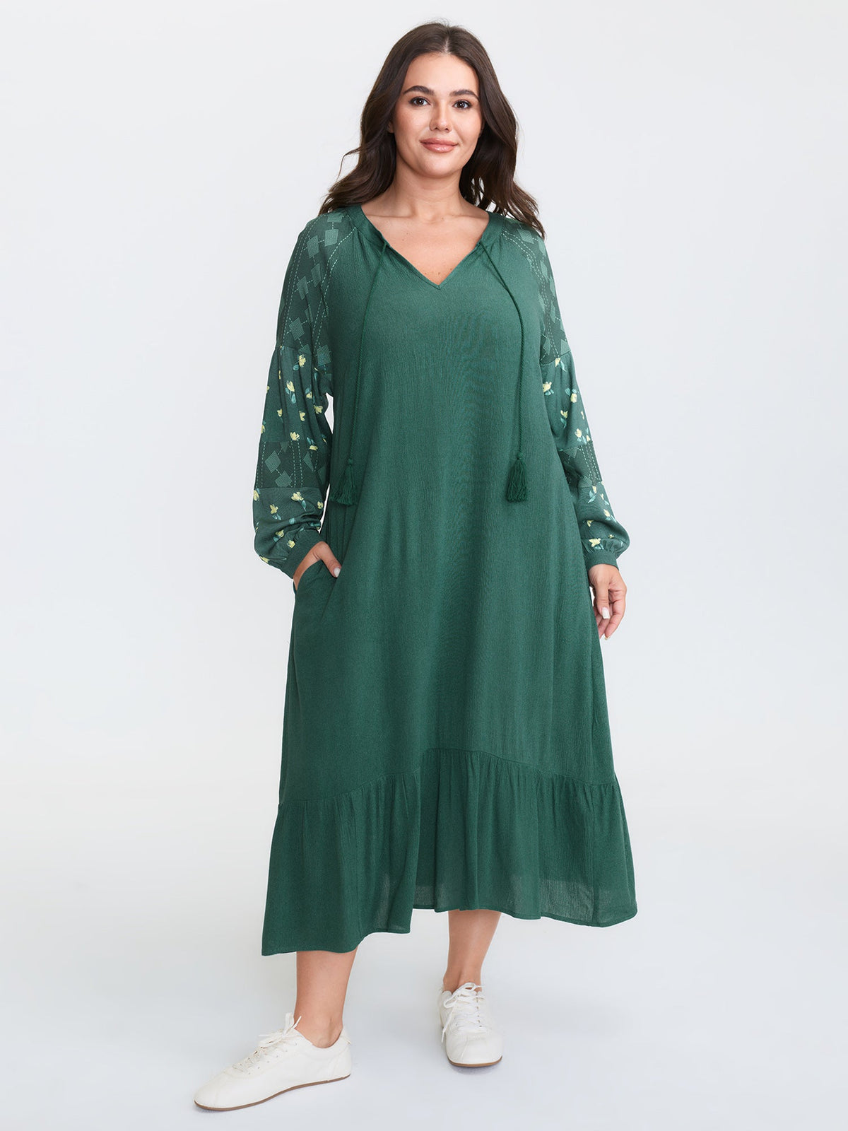 Floral Print Contrast Drawstring Midi Dress