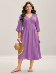 Scalloped Lace Surplice Ruffled Midi Dress