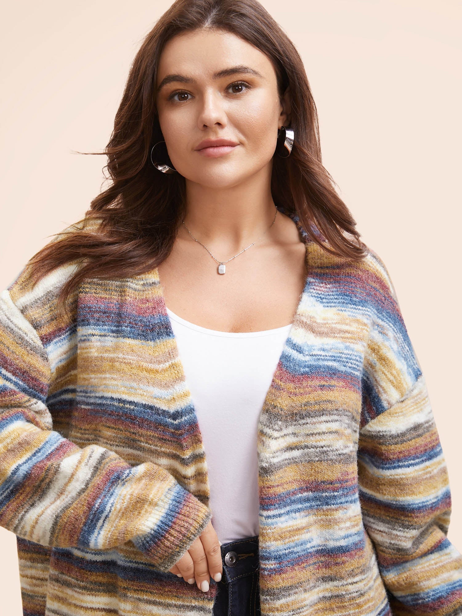 Heather Contrast Open Front Pocket Cardigan