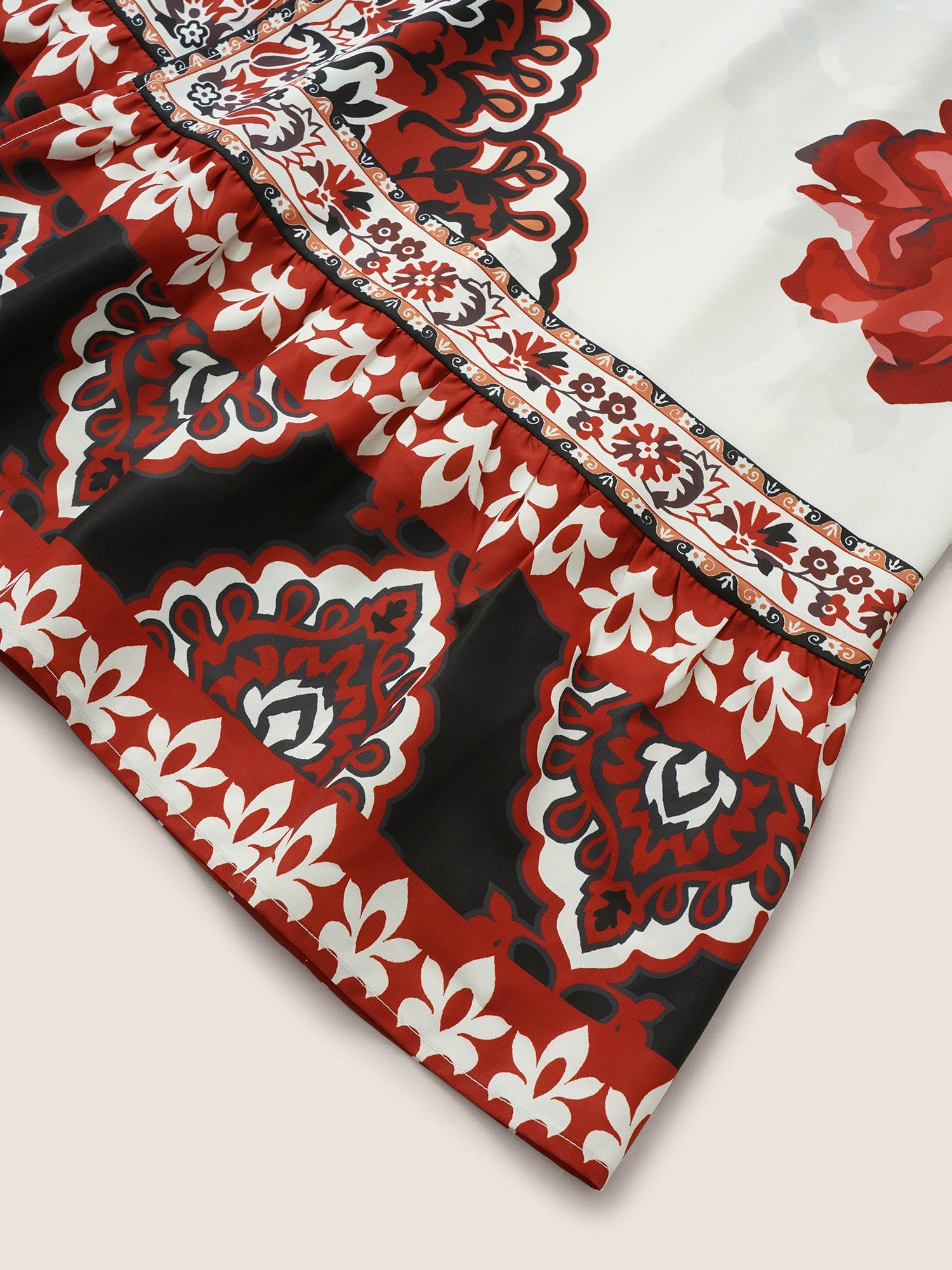 Boho Print Ties Raglan Sleeve Flutter Hem Kimono