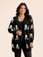 Skull Pattern Plus Jacquard Open Cardigan