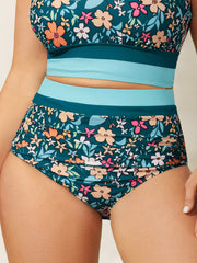 Floral Print Color Contrast Swim Bottoms
