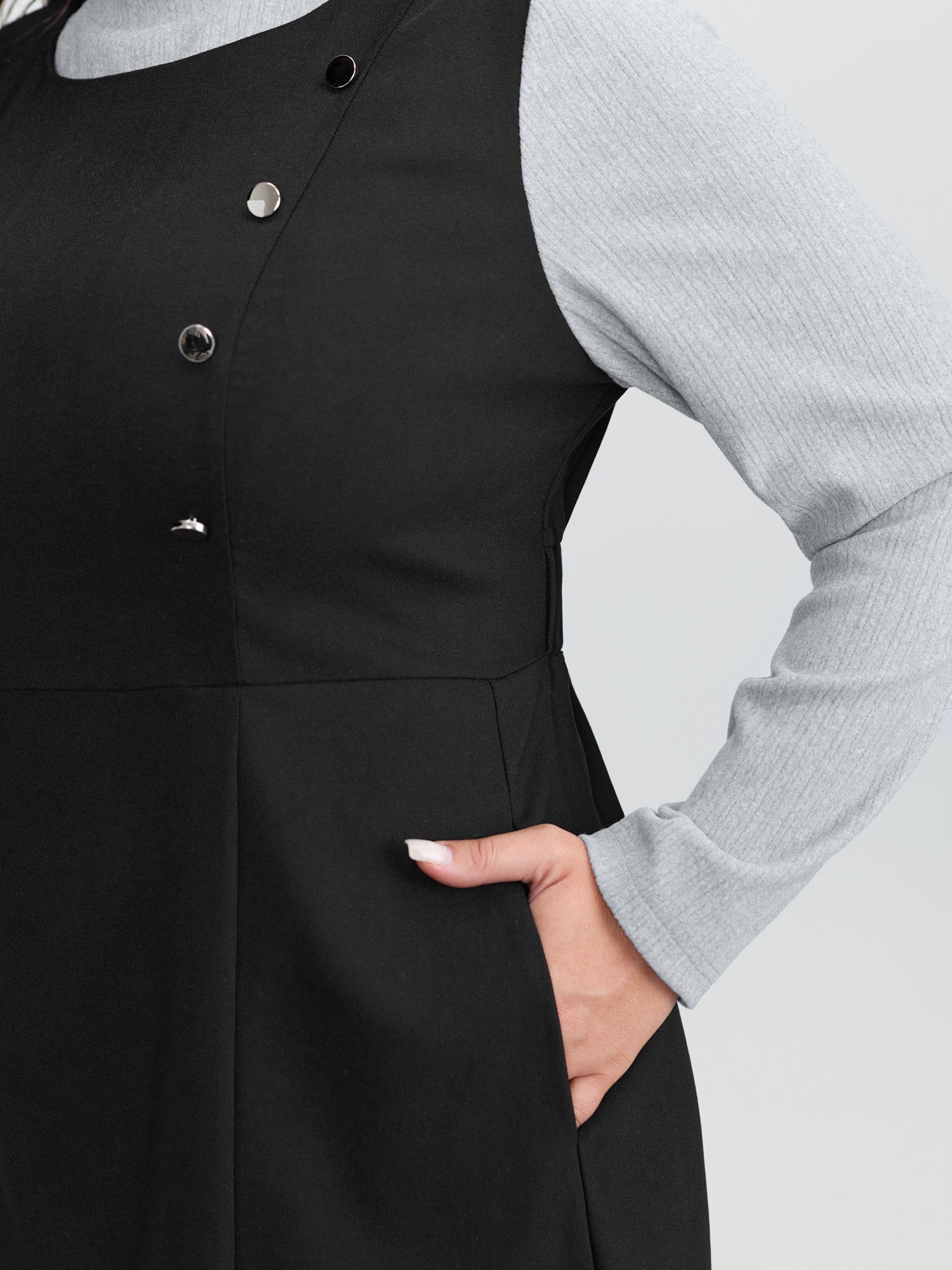 2-In-1 Button Detail Waist-Defining Midi Dress