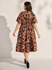 Silhouette Flower Print Contrast Surplice Midi Dress