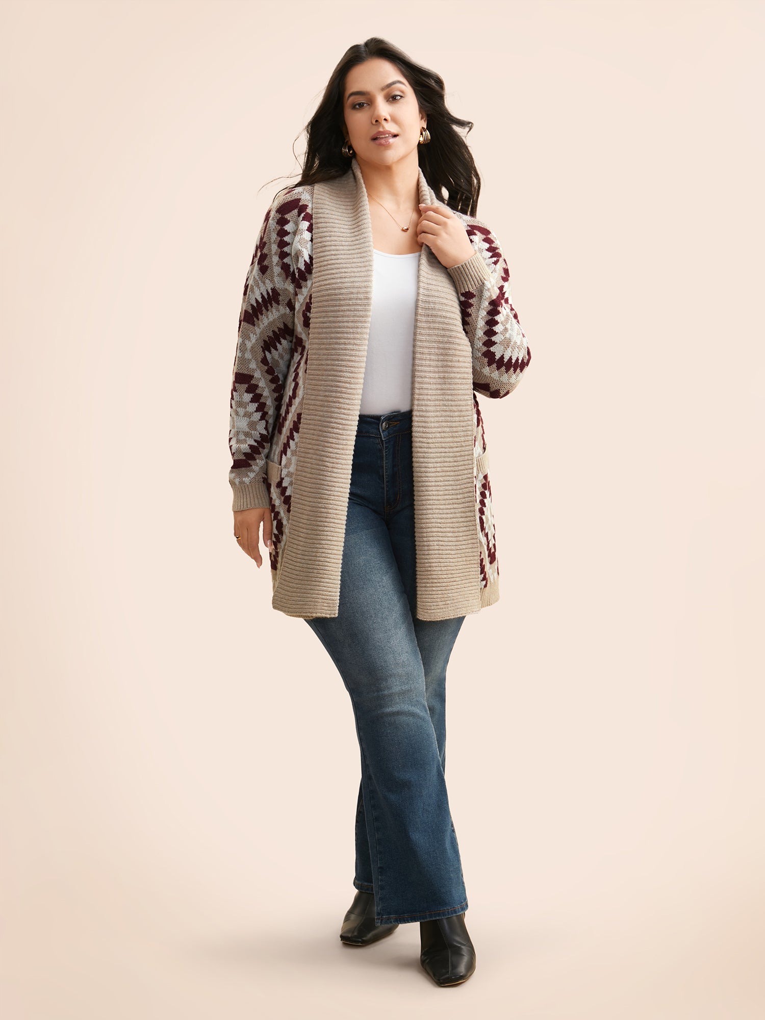 Bandana Geometric Lapel Collar Cardigan