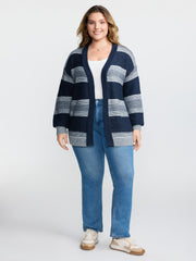 Sequin Yarn Color Stripe Knit Cardigan