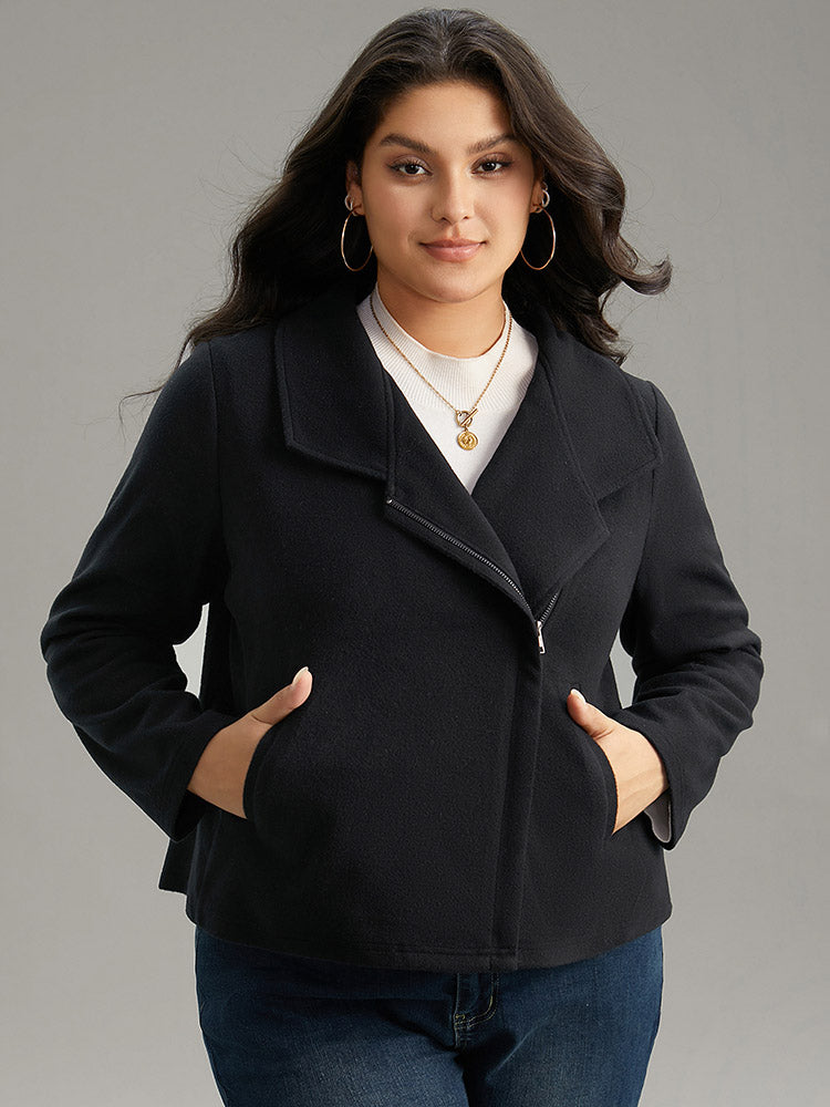 Solid Lapel Collar Zipper Jacket