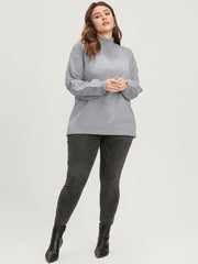 Solid Pointelle Knit Lantern Sleeve Mock Neck Heather Knit Top