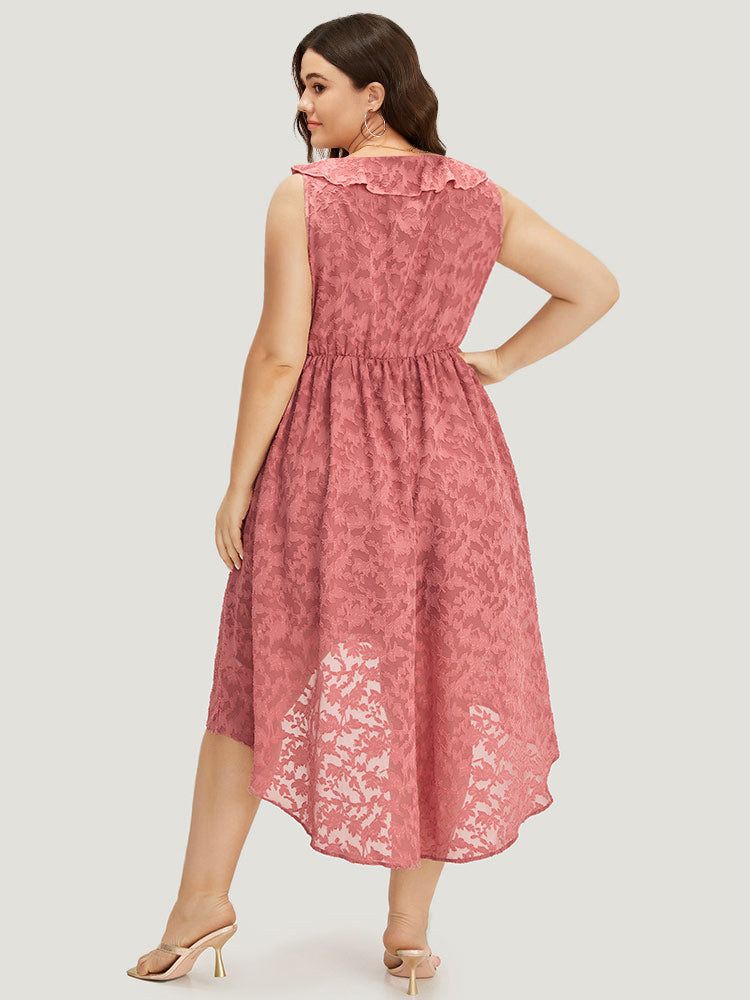 Plain Ruffle Trim Pocket Tie Neck Lace Up Dress