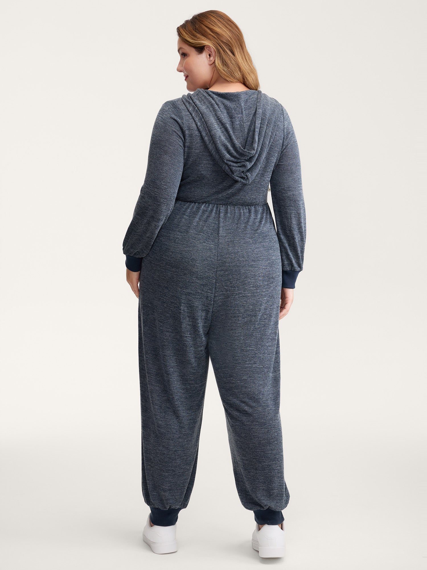 Heather Placket Pockets Ribbed Cuffs Jumpsuit