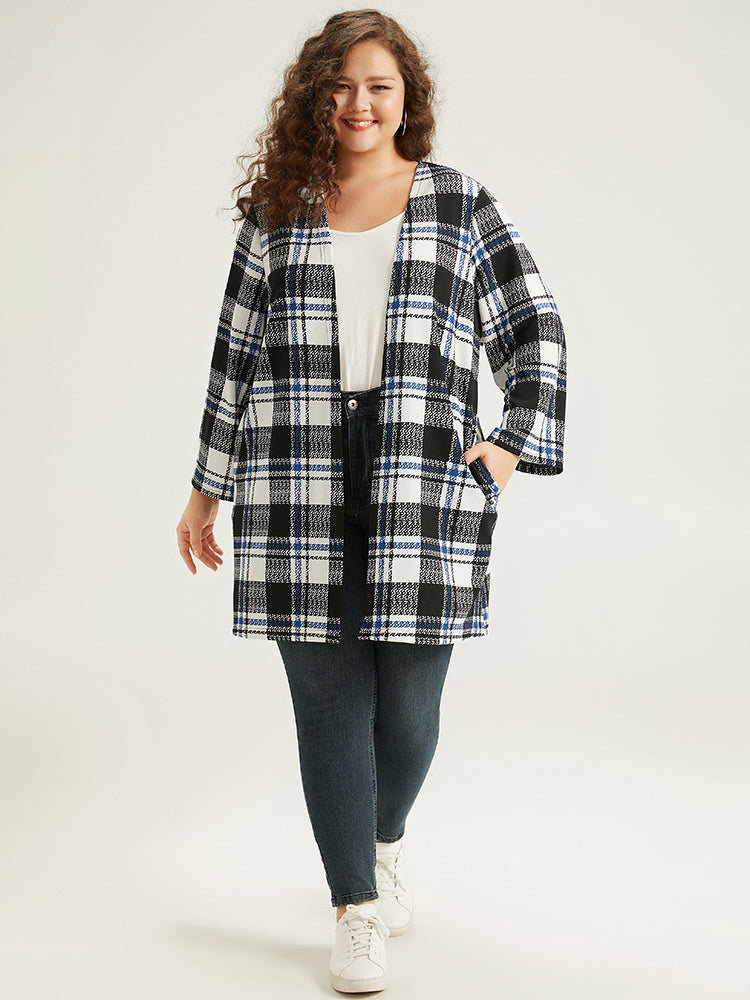 Plaid Print Pocket Open Front Kimono