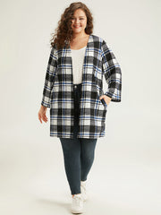 Plaid Print Pocket Open Front Kimono