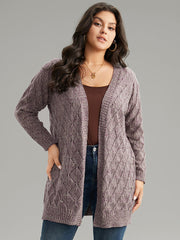 Heather Eyelet Open Front Plisse Cardigan