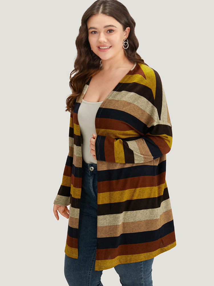 Striped Contrast Open Front Kimono