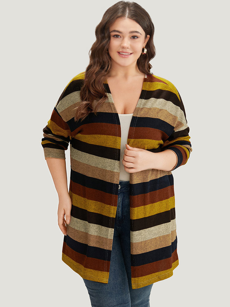 Striped Contrast Open Front Kimono